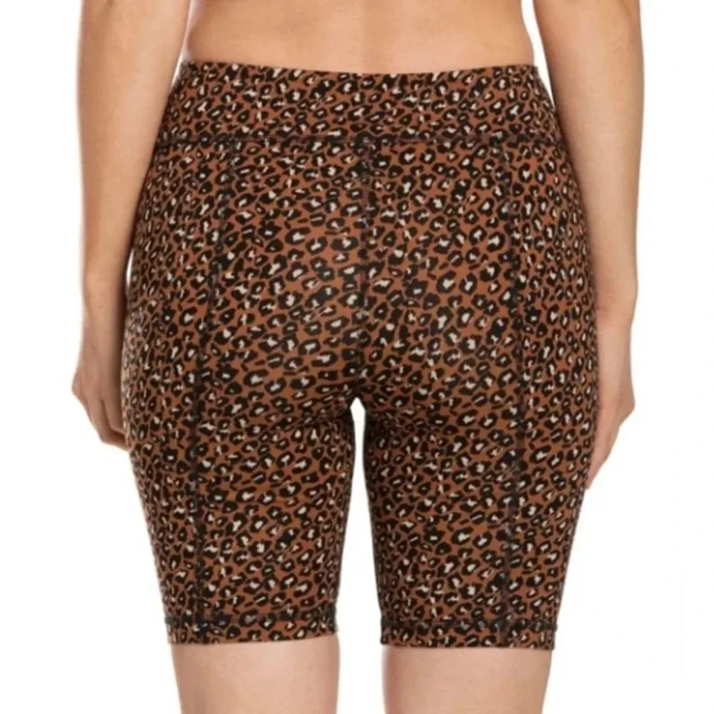 Free People Orange Black‎ Leopard Print Zip Front Biker Shorts